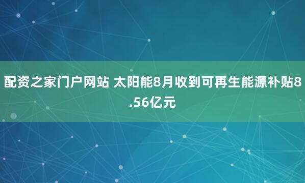 配资之家门户网站 太阳能8月收到可再生能源补贴8.56亿元